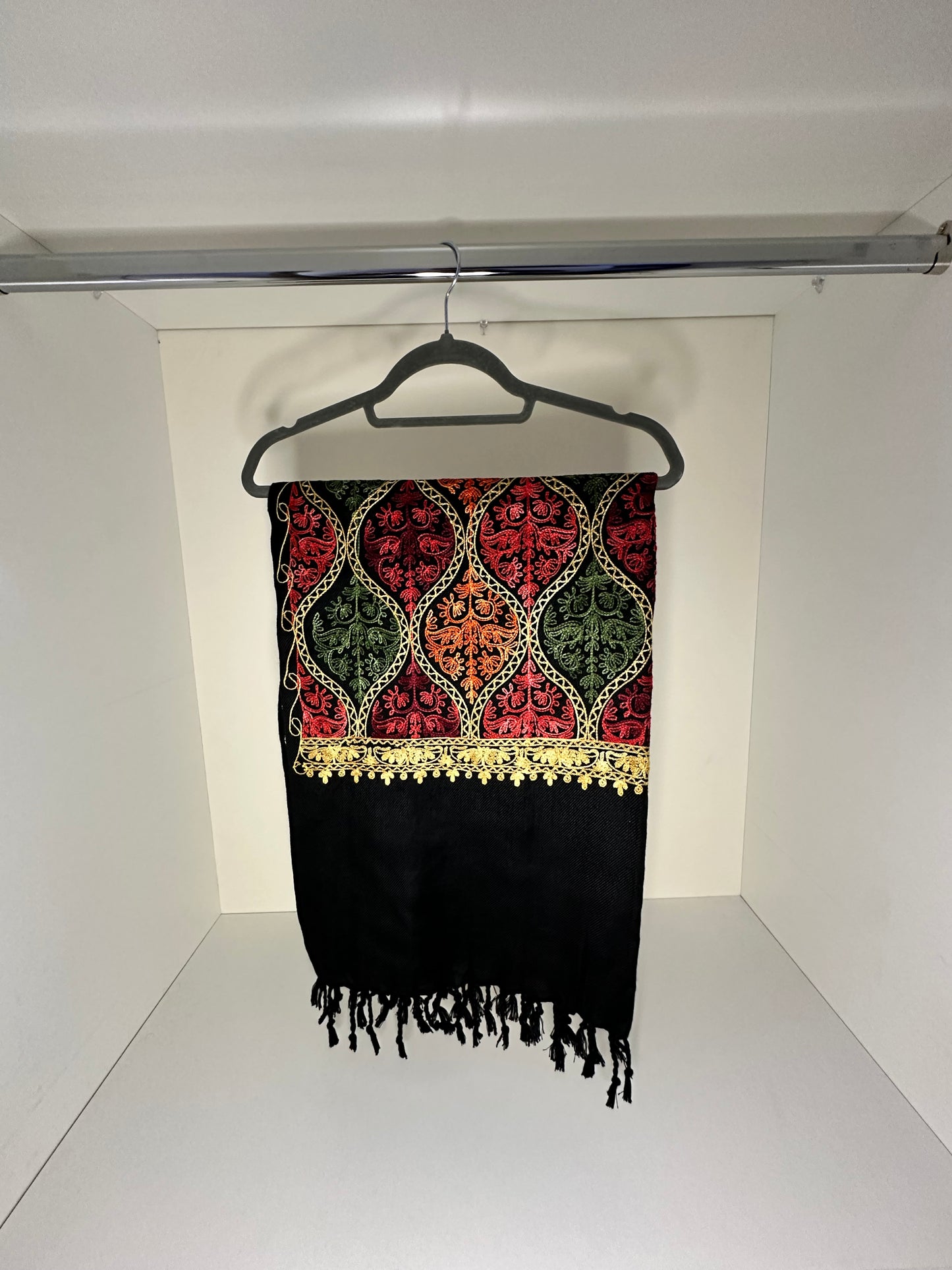 Black Wool Embroidered Shawl