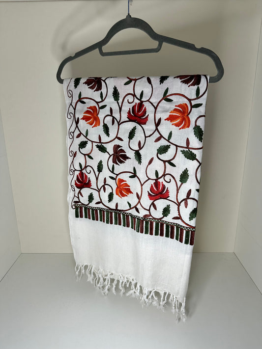 White Wool Embroidered Shawl