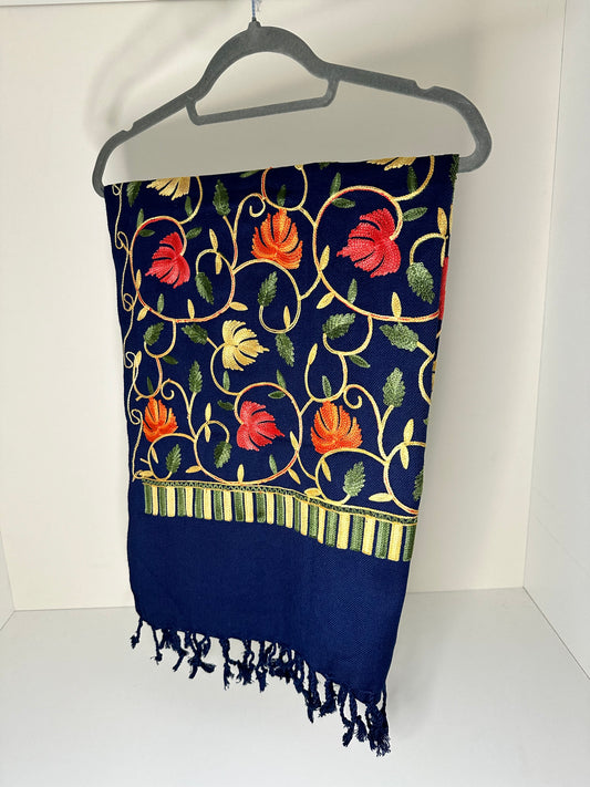 Blue Wool Embroidered Shawl